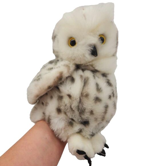 Cascade Toy Realistic Snowy Owl Puppet Plush Head Turns White Gray Spotted 12" - Picture 1 of 7